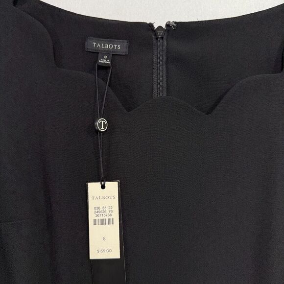 Talbots Dress Women 8 Black Sheath Scalloped Sleeveless Elegant Preppy Classic - Picture 3 of 14
